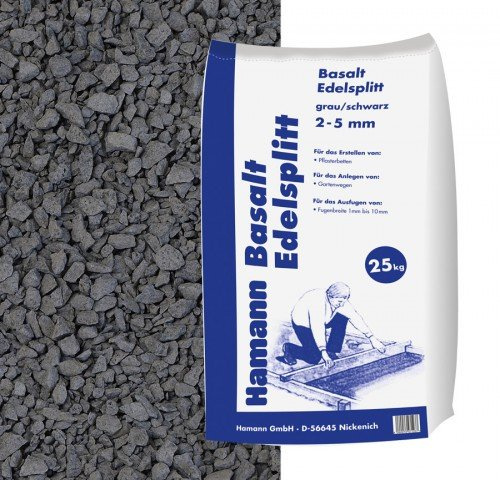 Hamann Mercatus GmbH Basalt Edelsplitt Anthrazit 2-5 mm 25 kg - Zur dekorativen, kreativen und individuellen Gartengestaltung, Dekorativ, Pflegeleicht, Drainage, Unkrauthemmend
