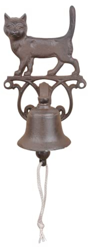 Esschert Design Türglocke Katze aus Gusseisen und Baumwollkordel,14,3 x 13,2 x 24,2 cm