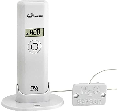 TFA Dostmann Weatherhub Thermo-Hygro-Sender, mit Wassermelder, Smart Home, Abruf der Daten über Smartphone, Wasserschäden Warnung, Temperatur, Luftfeuchtigkeit, L 41 (83) x B 35 (61) x H 129 (135) mm