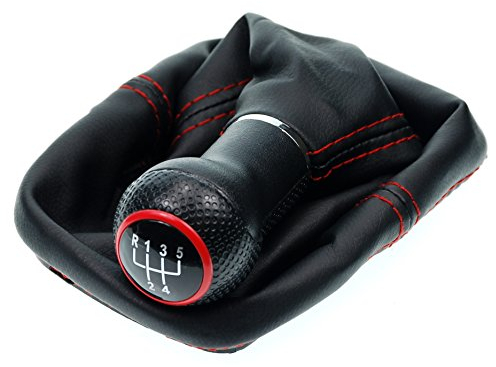 L&P A0254-1 Shift Boot Lever Cuff Red Stitch Gear Knob GTI Look 5 Speed