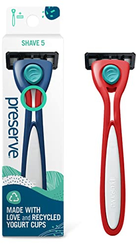 Preserve Shave 5 Five Blade Refillable Razor, Made from Recycled Materials, Poppy Red