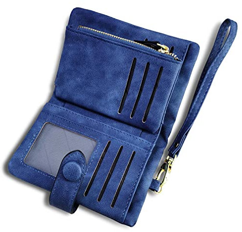 AOXONEL Damen Bifold Leather Wallet RFID blockiert Damen Armband mit kartenhalter-id Fenster geldbörse Small (Blau)