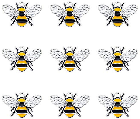 Julie Wang 16 Pcs Silver Alloy Enamel Charms Honey Bee Craft For DIY Jewellery Making Bracelets Earrings Necklaces Pendants Accessories 26x17mm
