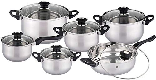 Denny® 12Pc Stainless Steel Induction Hob Casserole Saucepan Stock Pot Fry Pan Cookware