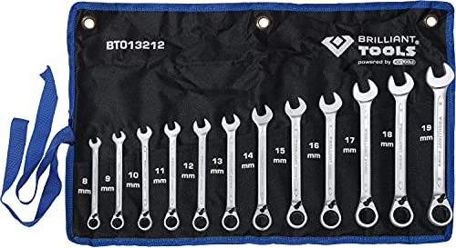 BRILLIANT TOOLS BT013212 Jeu de clés polygonales à cliquet réversible, 12 pcs, 8-19 mm [Powered by KS TOOLS]