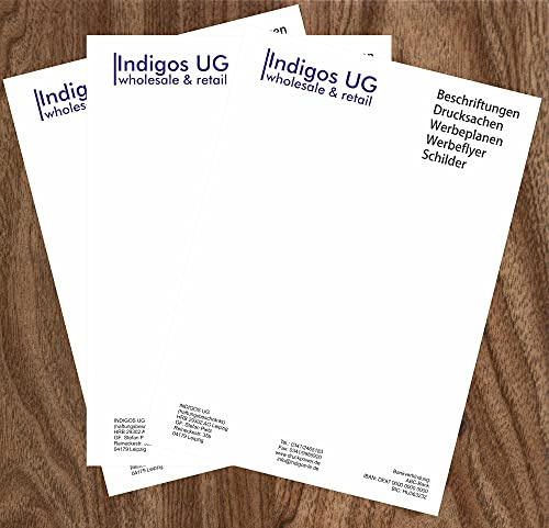 INDIGOS UG® - 500 Briefpapier Classic - DIN A4-90 g/m² weiß - personalisierbar mit Logo - Business - Office - Büro - Geschäft - Firmengründung - Shop