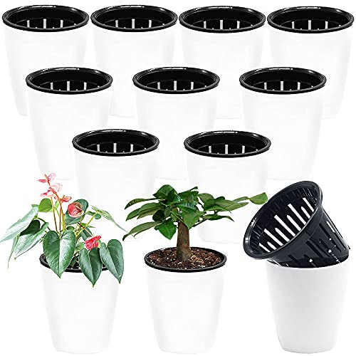 Haawooky 12 fioriere autoirriganti in plastica, 10,2 cm, vaso da fiori in plastica con vaso interno, vaso per fiori autoirrigante, per erbe, fiori, tutte le piante domestiche, piante grasse