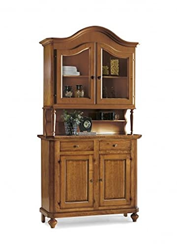 Mar.c.a. Design - Vitrina de salón de madera de álamo y cristalera color nogal oscuro con 2 puertas - Arte Povera Made in Italy - Medidas: 104 x 43 x 219 cm