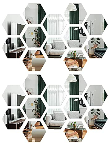 24Stück DIY Spiegel Aufkleber Sechseckiger Spiegel Wandaufkleber Spiegelsticker für Zuhause Wohnzimmer Schlafzimmer Hintergrund Dekoration