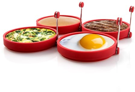 Nuwave Silicone Egg Rings, PFAS Free, Food-Grade, 4 Pcs, Non-Stick, 4”W x 0.75”D, Perfect Sized Eggs, Omelets, Mini Pancakes, Works on Frying Pans, Griddles & Electric Skillets, Oven & Dishwasher Safe