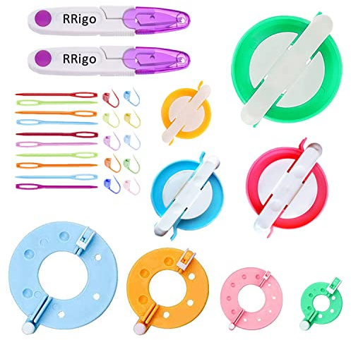 RRigo Pom Pom Maker, 4 Größen Fluff Ball Weaver Nadel Pompom Maker Sets-DIY Pompoms Handwerk Puppe Making Kits, Pom-Pom Maker Knitting Loom (30)