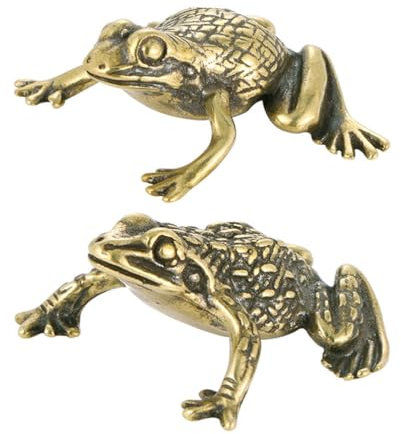 FOMIYES Copper Frogs Statue Feng Shui Money Toad Statue Brass Frog Figurine Lucky Wealth Decorations 2pcs Chinese Tea Pet Collectible for Cash Register Office House Warming Coin Toad