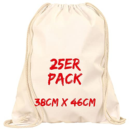 TEXXILLA Turnbeutel - 25er Pack | Natur | mit robusten Zugbändern | 38x46cm | Jutebeutel | Einkaufstasche | unbedruckt