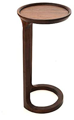 Oupai Table d'appoint Table D'extrémité De Forme Ronde Moderne, Table D'appoint en Forme De C, Table Basse en Noyer en Bois, Plateaux en Collations,(Size:11.81 * 11.81 * 23.62in,Color:Noyer Noir)
