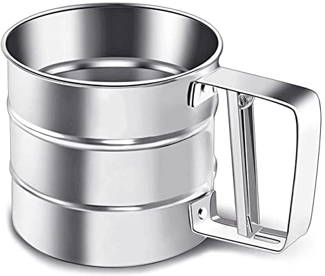 Flour Sieve, Cup Stainless Steel Mesh Flour Shaker, Baking Tool for Sugar, Flour and Coffee Powder, Silver