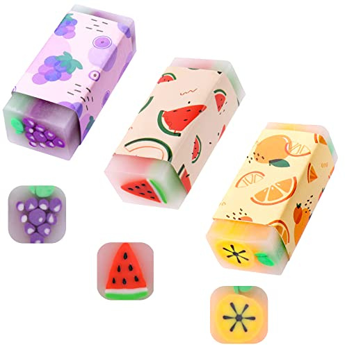 Cobee Obst Radiergummi, niedliche Bleistift und weiche bunte Radiergummis für Kinder und Studenten, Kawaii Schreibwaren für Schule und Büro (3pcs)
