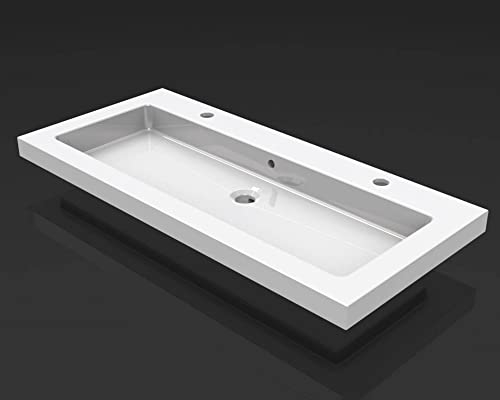 Saqu Waschbecken mit 2 Hahnlochern 100x46 cm - Keramik - Waschbecken für Unterschrank, Waschtisch für Badmöbel Set