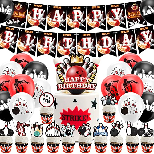 Bowling Geburtstag Dekorationen - Happy Birthday Banner, Kuchen Topper, Cupcake Toppers, Ballons für Thema Party Zubehör