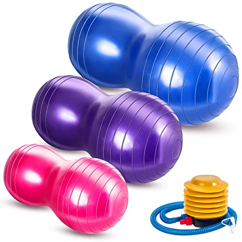 Jexine 3-Piece Anti-Burst Peanut Exercise Ball Set - Yoga Balance Stability Ball for Home Gym, Pregnancy, Labor, and Physical Therapy, Includes 1 Pump, 3 Size Options (Classic Color)