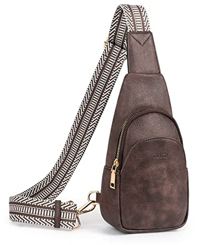 CLUCI Sling Bag Klein Brusttasche, Damen PU Leder Crossbody Umhängetasche Bauchtasche für Reisen, Einkaufen, Schultertasche mit Verstellbarer Schultergurt Kaffee