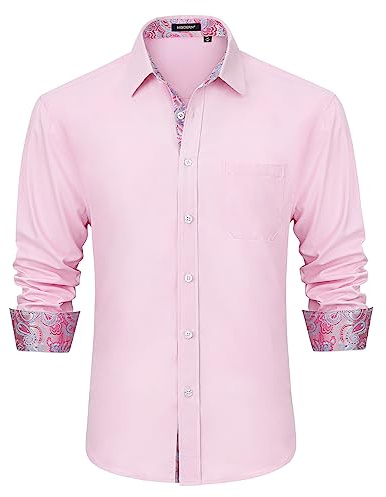 HISDERN Camicia Formale da Uomo Abito Classico Abbottonato Camicie Casual Colletto Manica Lunga vestibilità Regolare S-6XL