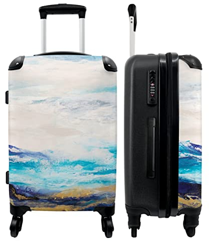 NoBoringSuitcases.com® Koffer groß Trolley Rollkoffer Reisekoffer mit 4 Rollen Fotokoffer - Blau - Malerei - Abstrakt - Farbe - 67x43x25cm - 90 Liter