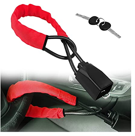 CGEAMDY Lenkradschloss für Auto, Bremspedal Kupplungsschloss, Universelle Diebstahlsicherung, Stabiles Schloss für Auto LKW SUV Sicherheit mit 2 Schlüsseln(Rot)