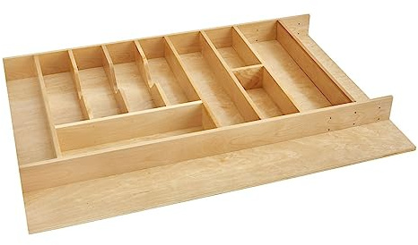 Rev-A-Shelf Trim-to-Fit Silverware Drawer Organizer For Kitchen Utensils, Cutlery Cabinet Storage Divider Insert, 33 x 22, Maple Wood, 4WUTCT-36SH-1