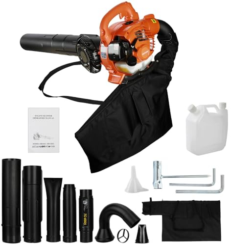 Leaf Vacuum Cordless with Bag, Leaf Mulcher with Bag, 2 Stroke Handheld Leaf Blower, Dual-Purpose Gas Leaf Blower Cordless, with Straight and Curved Blow Pipe (Orange)