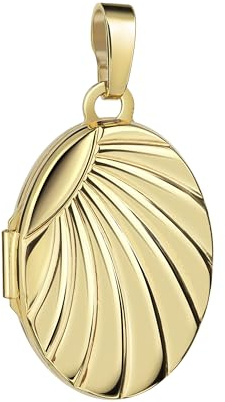 JEVELION Medaillon Gold 333/8 Karat für 2 Bilder Amulett Anhänger oval zum Aufklappen für Damen mit Halskette