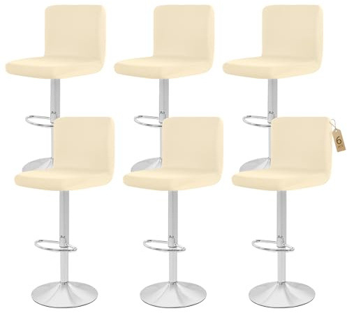 Showgeous 6 Stück Bar Stuhlhussen,Barhocker Abdeckungen Stretch Abnehmbare Esszimmerstuhl Abdeckungen für Kneipentheke,Dining Chair Barhocker Zähler Schonbezüge Esszimmer Stuhl Schonbezug(Beige)