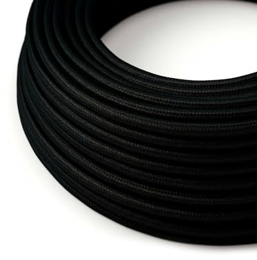 HALOTEC Câble électrique textile noir 5 m | Décoratif pour luminaires | 2 conducteurs 2x0,75 mm2 | Tissu pour éclairage intérieur | Bobine revêtement tissu noir élégant | Idéal bricolage maison bureau