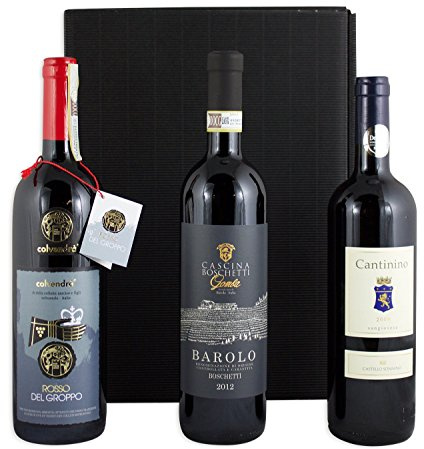 Wein Geschenkset mit 3 italienischen Premium Rotweinen Barolo DOCG 2017, Rosso del Groppo DOCG 2016, Cantinino Toscana Sangiovese 2018