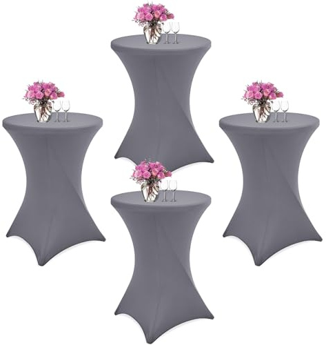 Showgeous 4er-Set Stretch Stehtisch Husse für Bistrotisch Ø 80-85 cm Cocktail Tisch-Überzug Husse, Verstärkung im Fußbereich, Stretch-Husse Hellgrau Hussen für Stehtische und Bistrotische(Hellgrau)