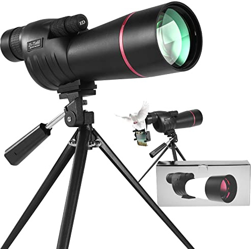 Spektive für Zielschießen - HD Spektiv mit Stativ Tragetasche & Smartphone Halterung - BAK4 Wasserdicht Spektiv für Vogelbeobachtung Jagd Wildlife Scenery Jagd Wildtiere Stargazing (25-75Z)