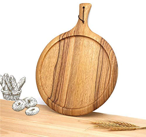 OQHAIR Chopping Board, Wooden Breadboard with Handle and Groove Pizza Board Round 40×30×2cm/15.74×11.81×0.78inch Fruit and Vegetable Cutting Board Dessert Dinner Tray Little Surprise