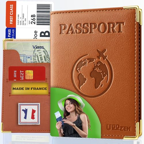 Ugozen Schutzhülle für Reisepass, Geldbörse, Reisepass, Schutz für Reisedokumente, Geldscheine, Geldscheine, Bordkarten, Kreditkarten. (Goldfarben)