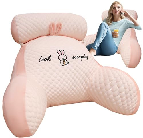 Suewidfay Lesekissen Bettauflage Kissen, 70x50cm Super Groß Erwachsenen Rückenkissen Zum Lesen mit Abnehmbarer Nackenrolle und Stützarm Zum, Komfortkissen Lesekissen für Bett Couch (Rosa, X-Large)