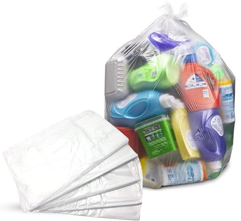 (PACK OF 25) Clear Plastic Bin Bags 90L - Transparent Recycling Heavy Duty Rubbish Bags for Kitchen, Bathroom, Office - Polythene Bin Liners bags for Regular Use (25)