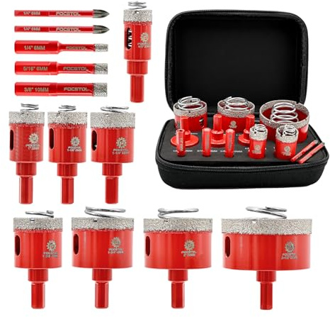 FOCSTOL Diamant Fliesenbohrer Set - Diamant Lochsägen Set für Fliesen Porzellan Keramik Marmor 13 Stück (6/8/10/20/25/28/32/35/45/50/65mm+6/6mm Hartmetallbohrer)