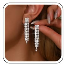 Aneneiceera Vintage Crystal Chandeliers Drop Earrings Silver Rhinestone Dangle Earrings Silver Cz Paved Tassel Chain Earrings Wedding Chandelier Earrings Jewelry for Women
