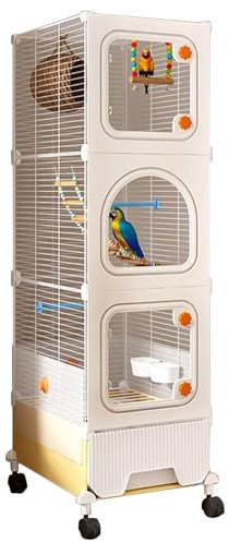 RTTZBOZ Wellensittich Käfig mit Ausziehbarem Tablett, Vogelkäfig für den Innenbereich, Hoher Vogelkäfig, für Nymphensittiche, Wellensittiche, Keilschwanzsittiche, Aras, Finken(White)