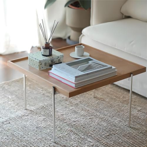 Tavolino da caffè in legno massello con gambe in metallo per spazi abitativi moderni, colore legno di ciliegio, 35 x 60 cm