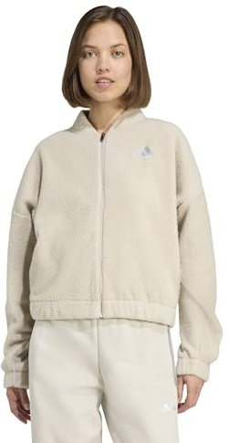 adidas Women's Holiday High Pile Fleece Full-zip, Wonder Alumina/Silver Metallic, Small