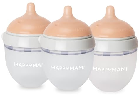 Happymami,Set aus 3 personalisierbaren Babyflaschen, Sauger aus Lebensmittelecht, doppeltes Anti-Kolik-System, spülmaschinen- und flaschenwärmergeeignet (Türkis 150 ml)