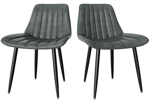 Esszimmerstühle 2er Set, Küchenstühle mit 7 cm Rückenlehne, Esstisch Stühle mit 5 cm Sitzkissen, Max. Tragfähigkeit 180KG, PU Kunstleder Polsterstuhl für Esszimmer, Küche, Wohnzimmer (Gray, 2er Set)