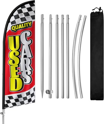 QSUM Used Cars Feather Flag with Stainless Steel Flagpole,Ground Spike Advertising Flag,Suitable for Businesses and Storefronts Signs,8FT,1 Set