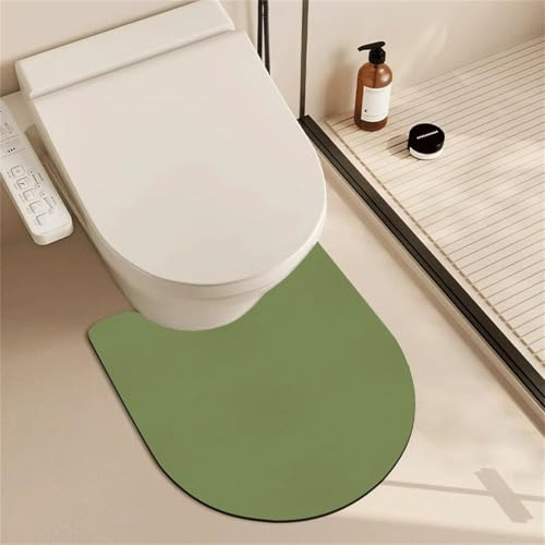 Treer Tappeto da Bagno Antiscivolo con Forma a U, Tappetino per WC Assorbente Diatomite Lavabile Tappeti per Bagno Durevole e Morbido per Doccia e Wc Water (Verde,60 * 55cm)