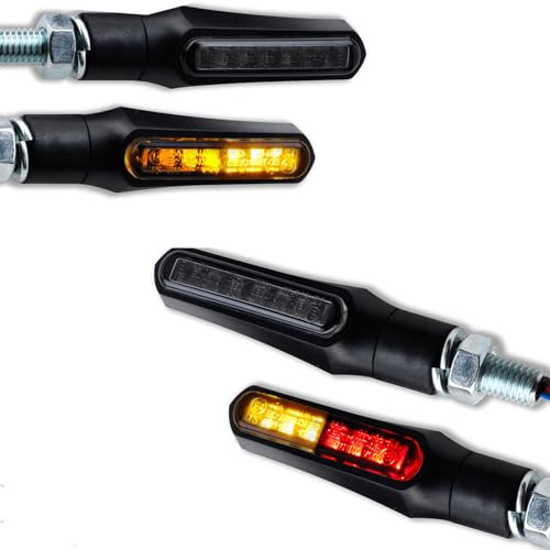 Germany Motorsports LED Mini Motorrad Universal Blinker Shark E-geprüft Schwarz 12V (LED + 3in1, 2 Paar)