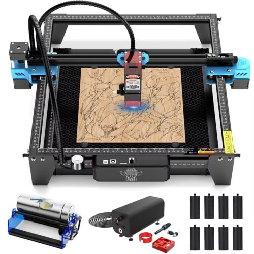 Twotrees TTS-10 PRO 10W Lasergravierer Holzgravierer Laser graviermaschine Ledergravierer mit 400mm Wabenplatte Rotierende Trommel,L1 Booster, 30L/min Luftpumpensatz Reduziert Rauch und Staub